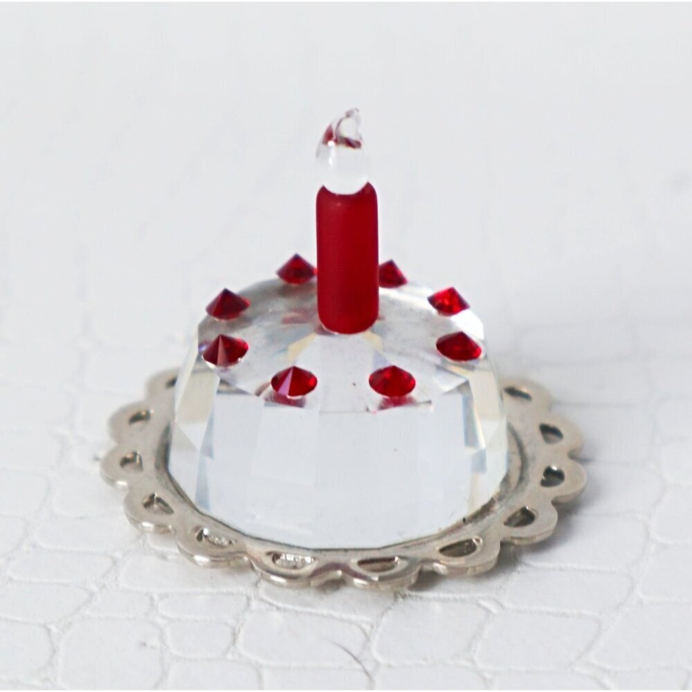 Vintage Swarovski Miniature Birthday Cake Red Candle Figurine
